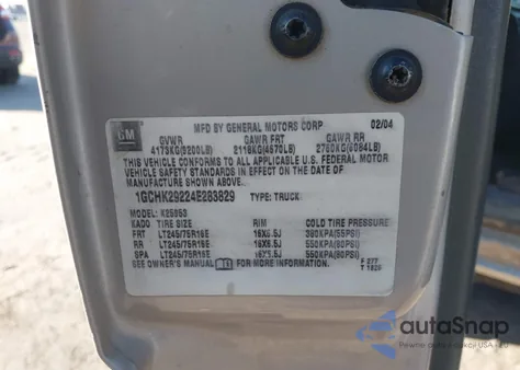 2004 Chevrolet Silverado 2500Hd Lt из США, поврежденный, VIN 1GCHK29224E283829